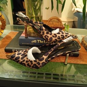 Fashion Nova Animal Print Heels with Gold Accents